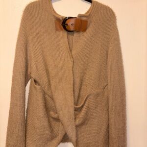 Fashion Nova Camel Knit Open-Front Cardigan